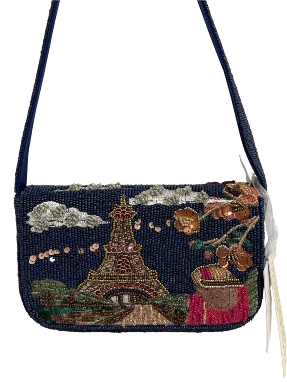 Paris Eiffel Tower Floral Sequin Embroidered Bag From India to You NWT